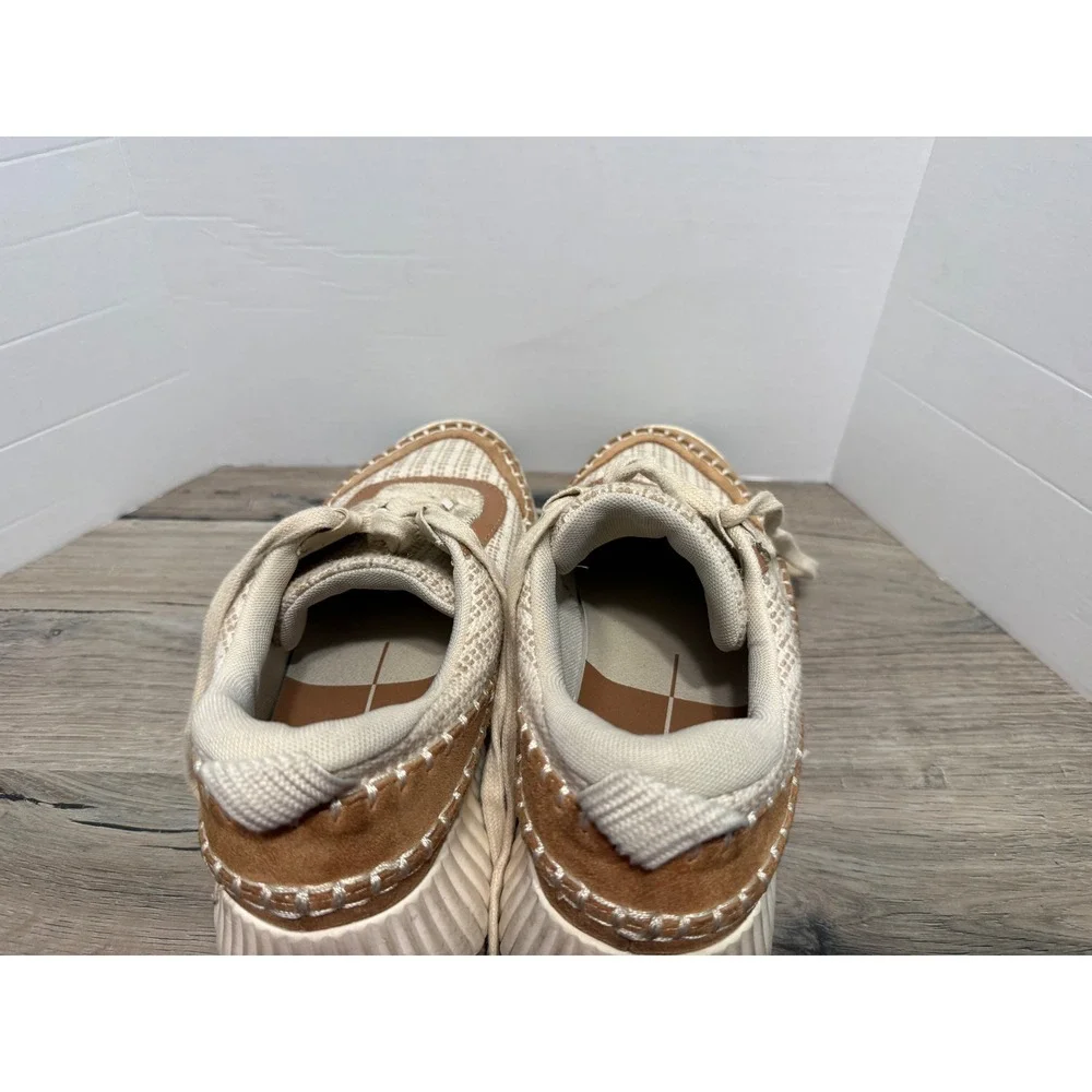 Dolce Vita Dolen Tan and Cream Knit Blanket Stitch Platform Sneakers Womens 8